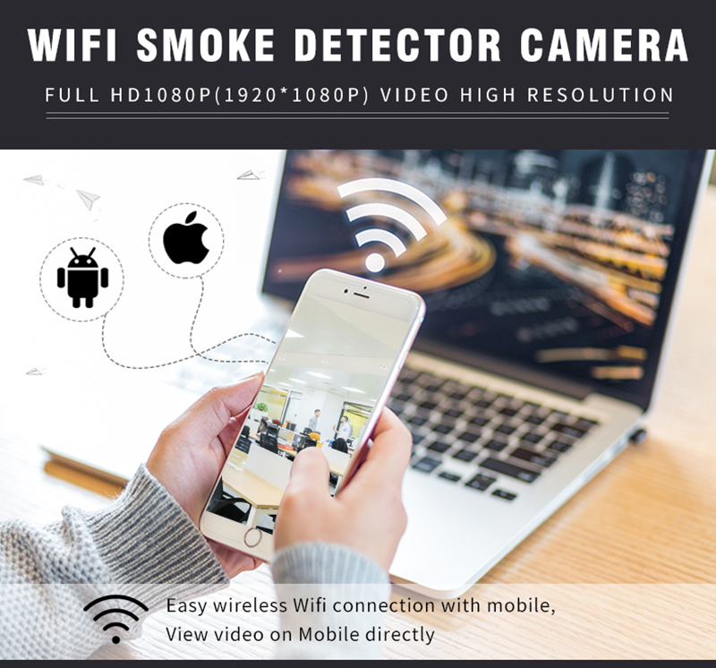 1080P HD Mini Hiden WIFI IP Wireless Motion Detection Video Recorder Smoke Detector Camera With Audio